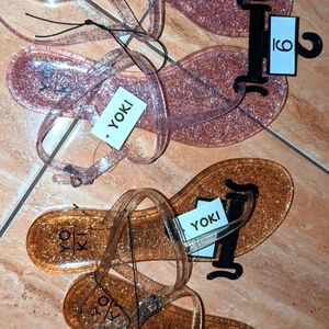 NWT YOKI 2 pairs of women's glitter jelly strap sandals shoes size 9